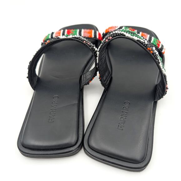 Farm Rio Beaded Slide Sandal Women's Square Open Toe Black Size US9 EU40 - Picture 5 of 13